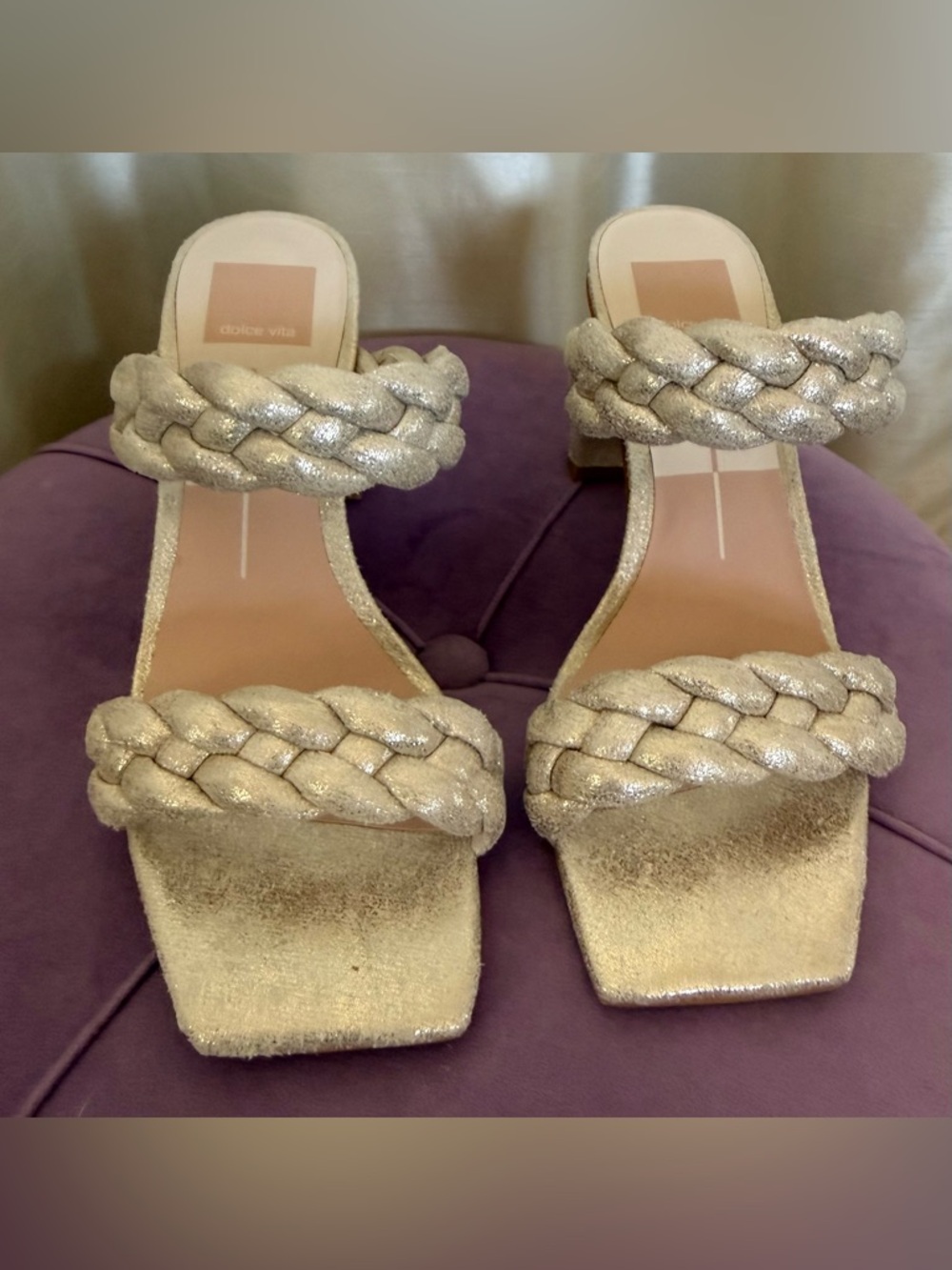 Dolce Vita Light Gold Metallic Braided Mule Sandals Size 7 EUC